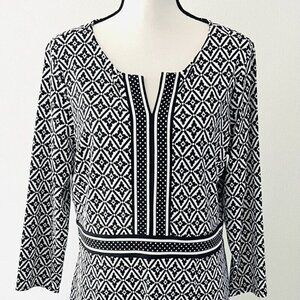 Talbots Women’s Jersey Dress Black White Geo Diamond Size Large New